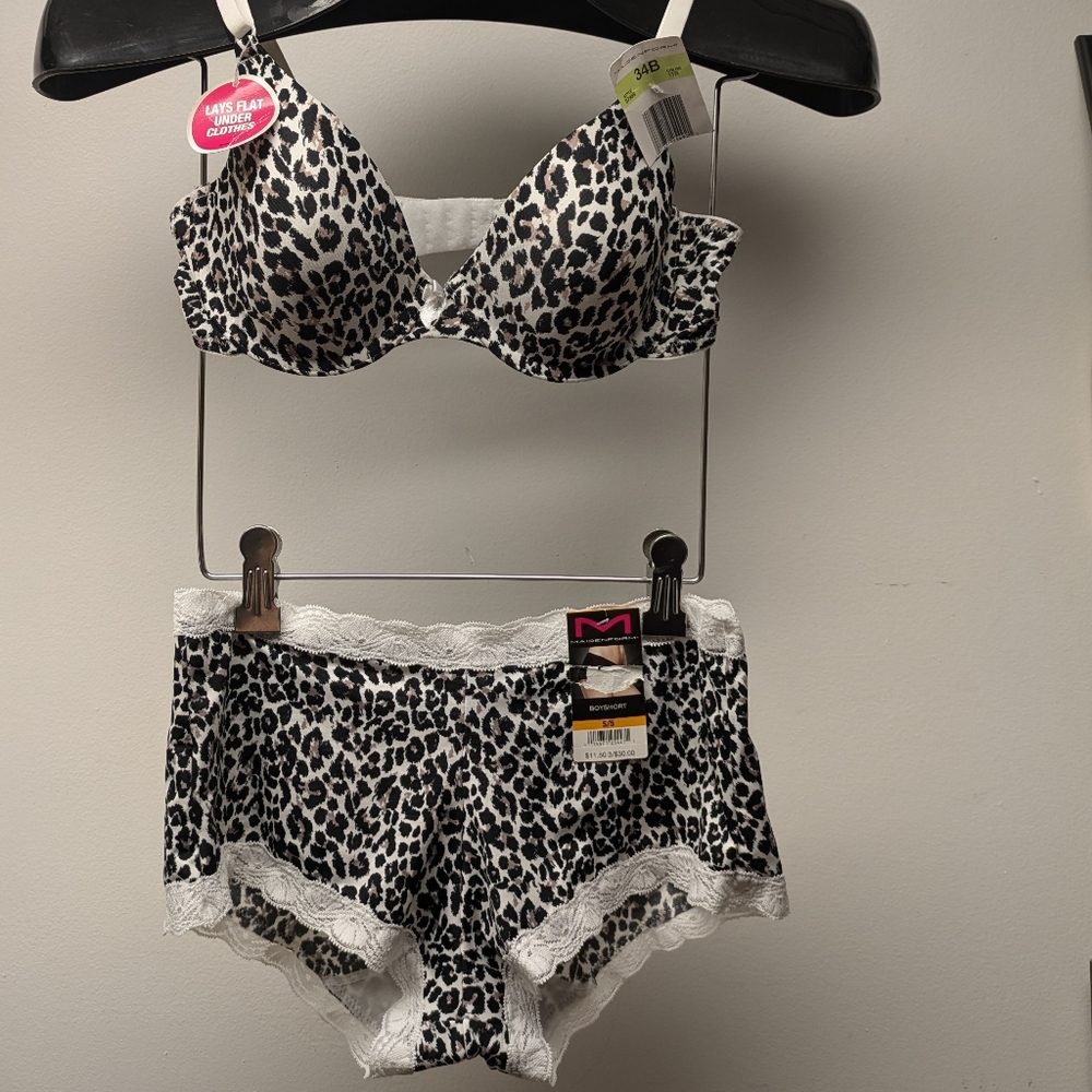 Maidenform 34B bra & S/5 boy short panty SET animal print nwt